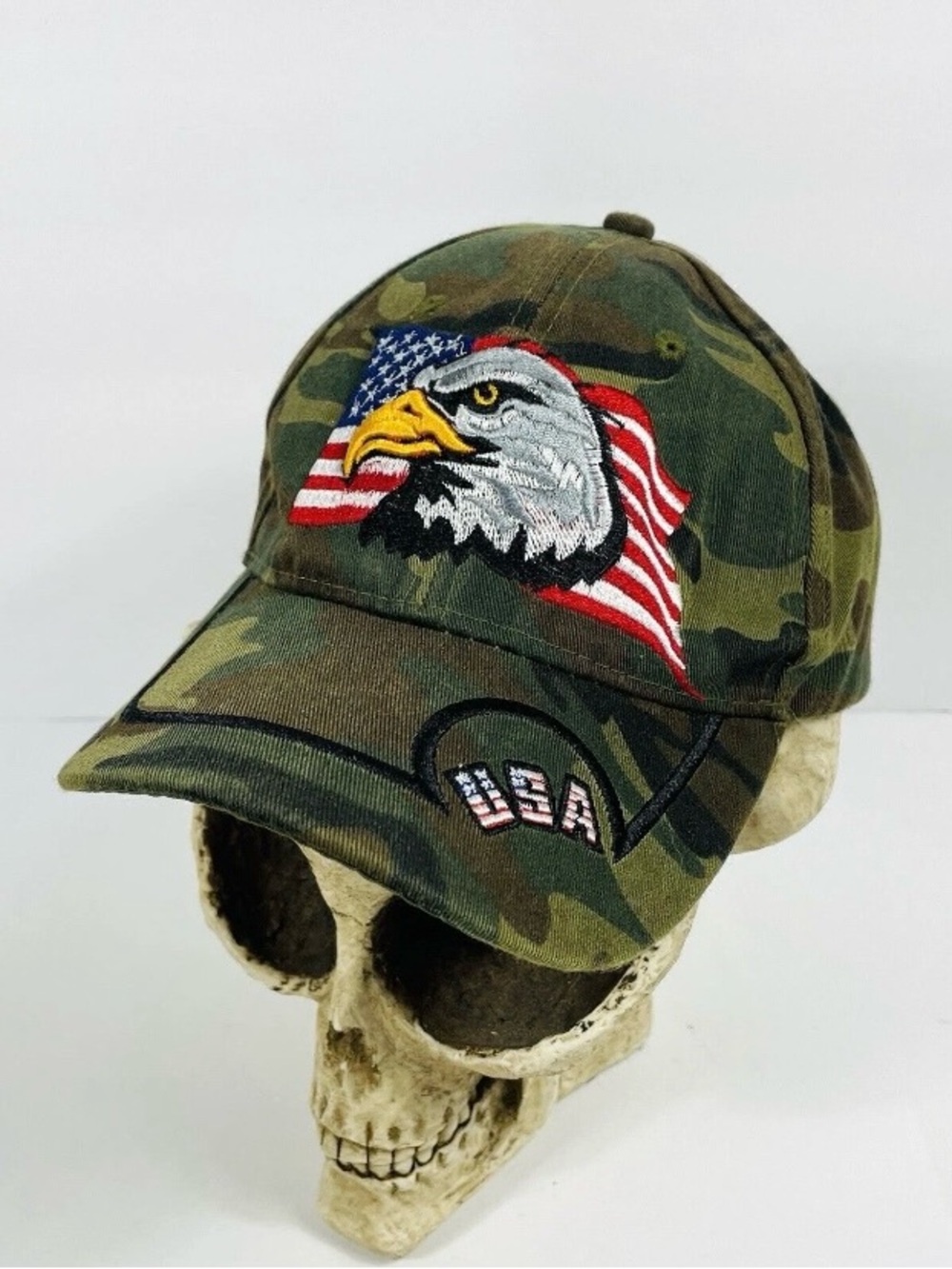 American Bald Eagle USA Camo Green Baseball Cap Flag Stars And Stripes Patriotic
